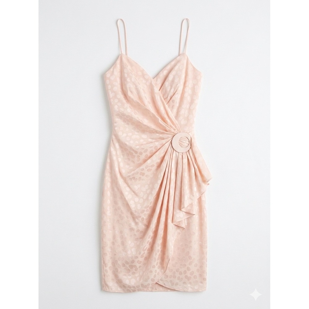 Vintage 90s 100% Silk Blush Pink Polka Dot Slip Dress Sz 2 Cocktail Feminine